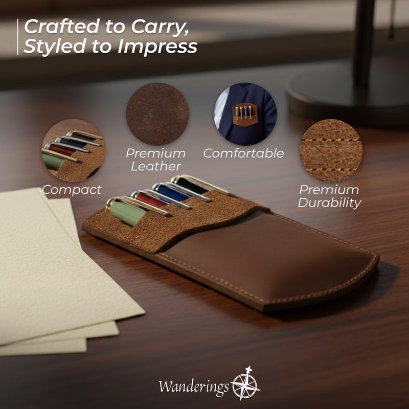 WANDERINGS Genuine Leather Pocket Protector - 3.5" x 6.25" - Handmade Leather Pen and Pencil Pocket Pouch Organizer for Office and Home - Pocket Pen Holder, Tool Pouch - Image 5